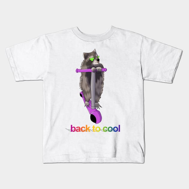 Back to cool raccoon on scooter Kids T-Shirt by annoyingarts
